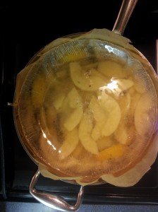 Quince simmer in sugar water