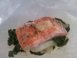 Salmon with citrus pearls